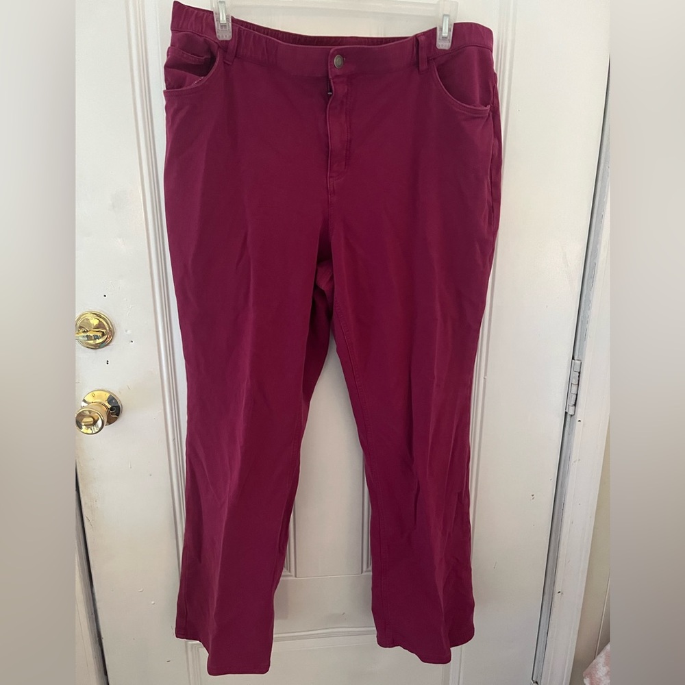 Denim & Co Stretch Denim Bootcut Jeans 22W Berry Pink Elastic Waist